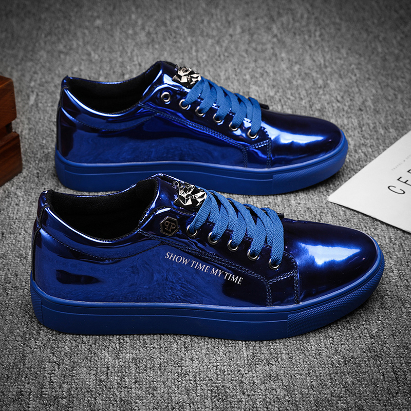 Street Fashion Walk - Luksusowe męskie sneakersy casualowe, niebieskie, błyszczące,
