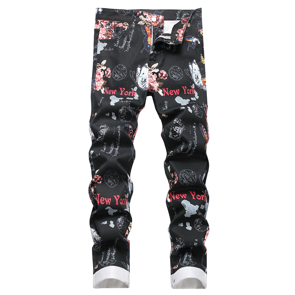 Street Fashion New York - Męskie spodnie jeansowe z cyfrowym nadrukiem,