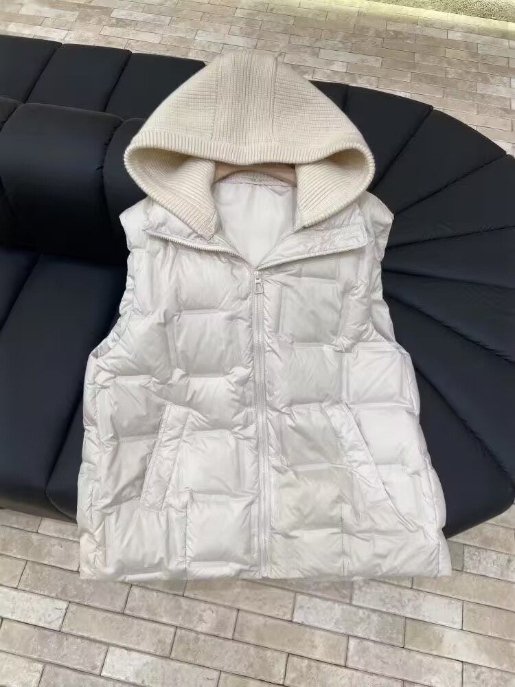 Puffer Vest Padded - Damska ciepła dzianinowa kurtka z odpinanym