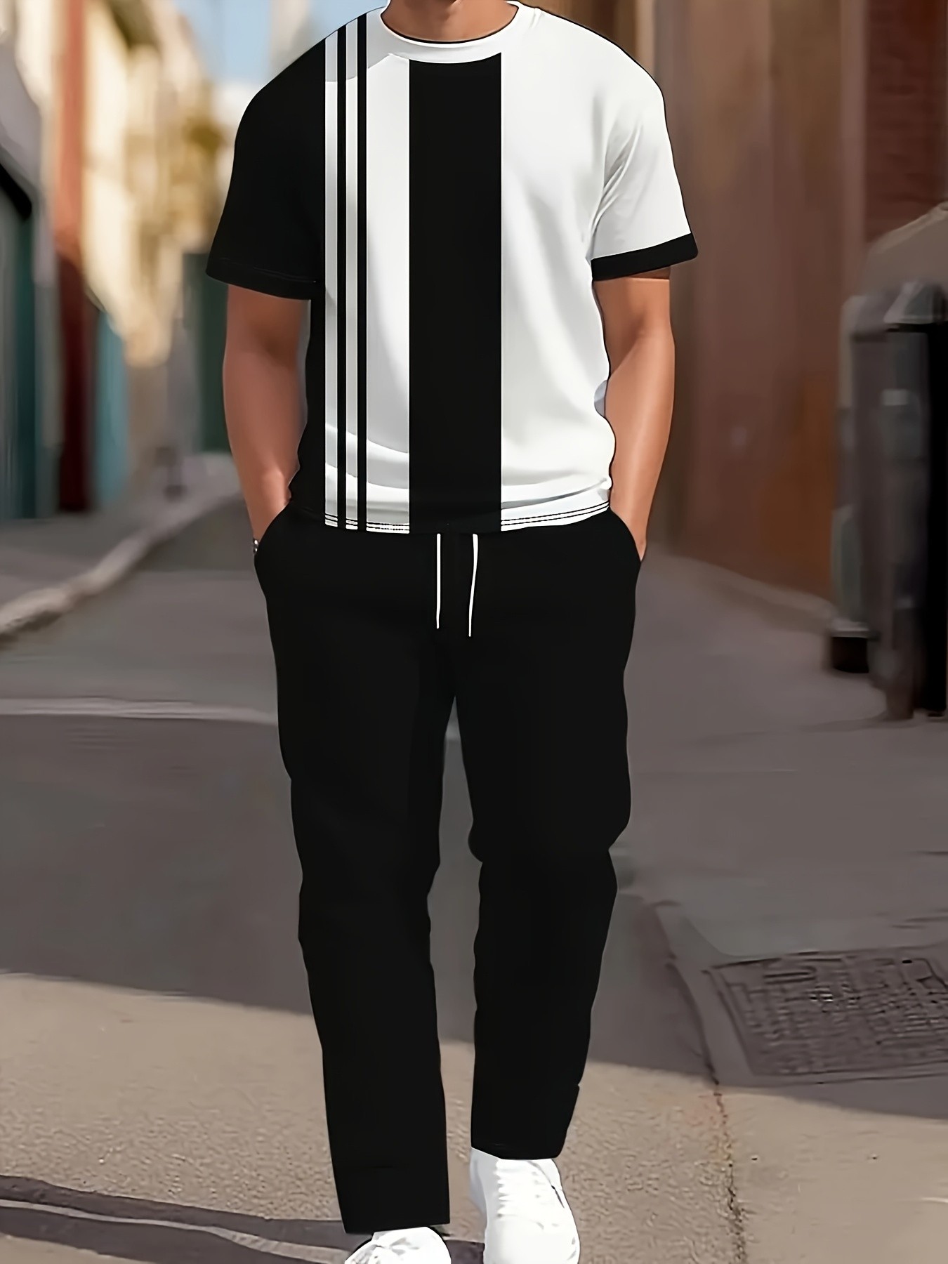 Street Summer Fashion - Letni zestaw męski 2026: koszulka z