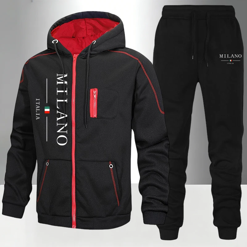 Street Fashion Hoodie - Włoski Zestaw Męski/Kurtka/Spodnie Jesień Zima Codzienny
