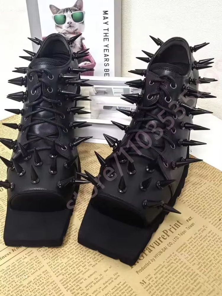Damskie czarne skórzane botki  – Street Fashion Y2K recenzja i cena