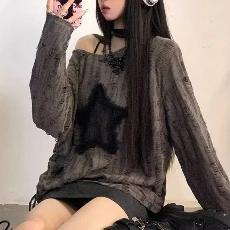 Koszulka damska Y2K z dziurami – Street Fashion Kpop recenzja i cena