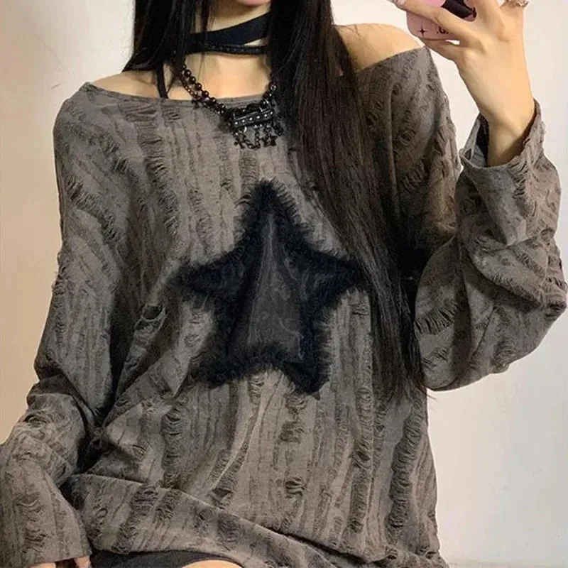 Koszulka damska Y2K z dziurami – Street Fashion Kpop recenzja i cena