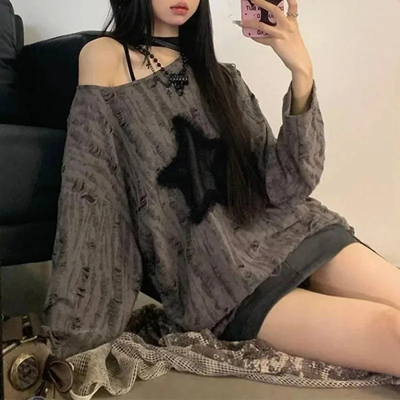 Koszulka damska Y2K z dziurami – Street Fashion Kpop recenzja i cena