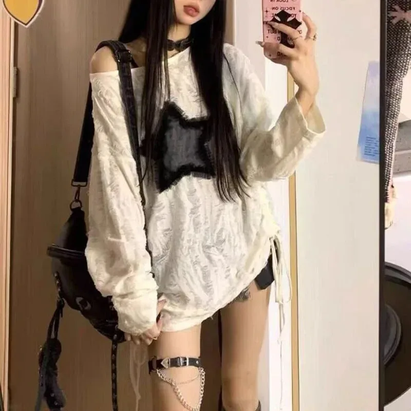 Koszulka damska Y2K z dziurami – Street Fashion Kpop recenzja i cena
